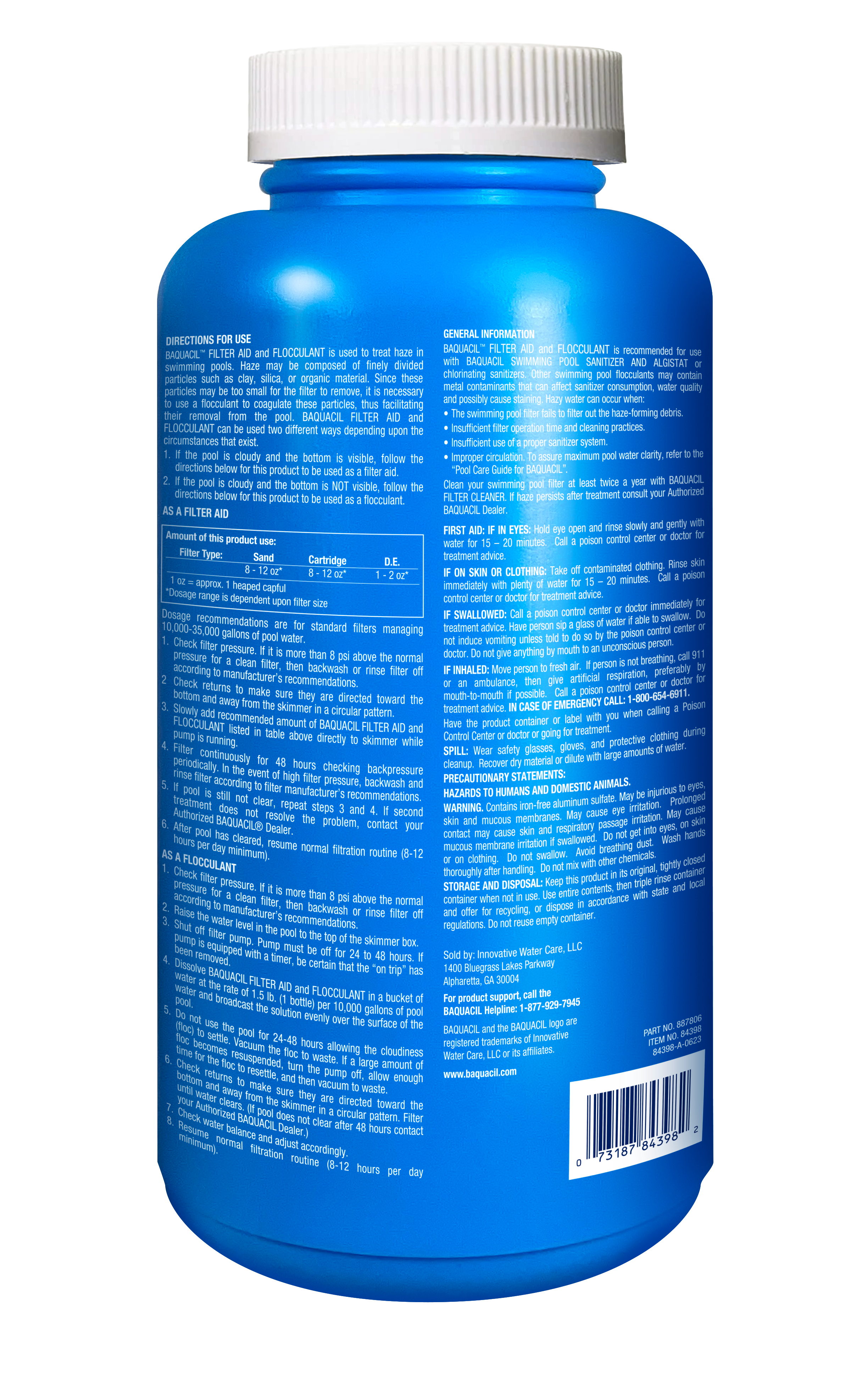 Filter Aid and Flocculant back of bottle